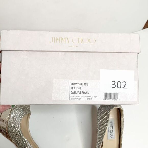 Jimmy Choo Gold Champagne Glitter Luna Peep Toe Platform Pumps Women’s Size 38.5 - Picture 16 of 16